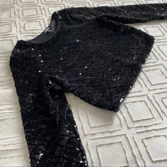 Express Black Sequin Long Sleeved Top - M - Picture 3 of 3